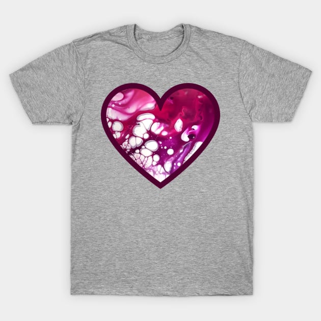 Maroon/Pink Paint Pour Heart T-Shirt by Designs_by_KC